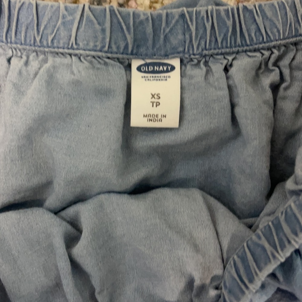 Old Navy off the shoulder chambray denim ruffle embroidered eyelet hem dress XS - Picture 3 of 4